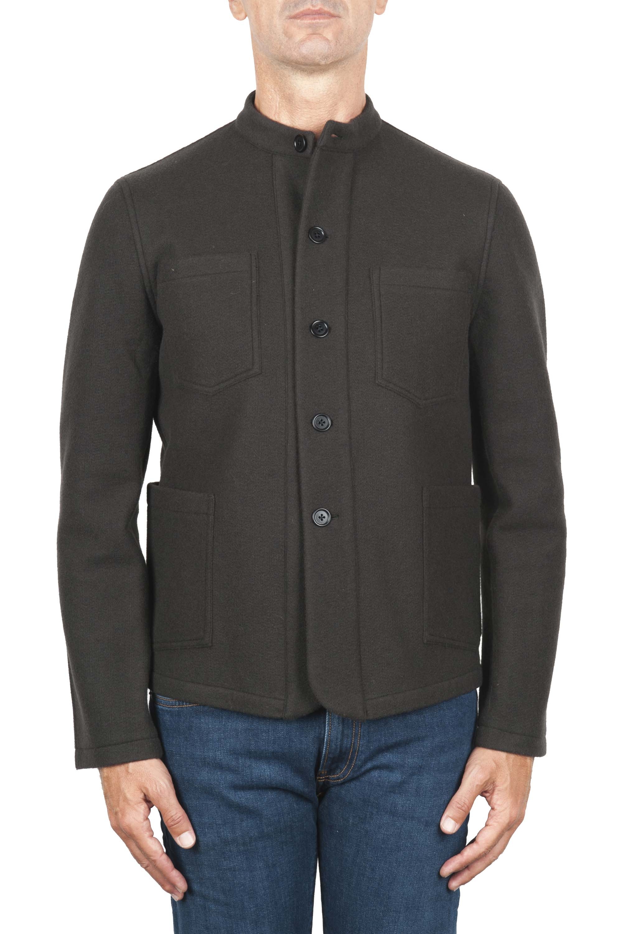 SBU 03470_2021AW Brown cashmere blend mandarin collar jacket 01