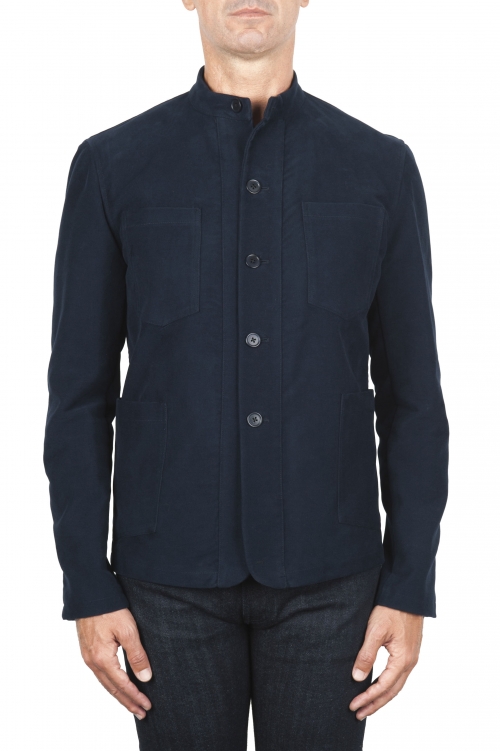 SBU 03471_2021AW Blue cashmere blend mandarin collar jacket 01