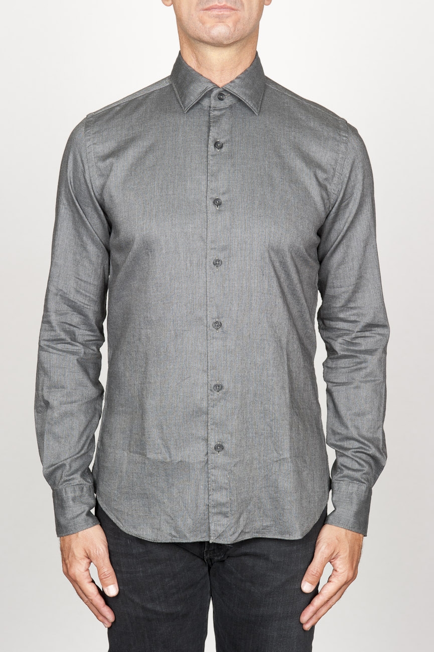 SBU 00936 Clásica camisa oxford gris lavado con cuello de punta  01
