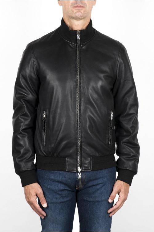 SBU 03478_2021AW Reversible black leather bomber jacket 01