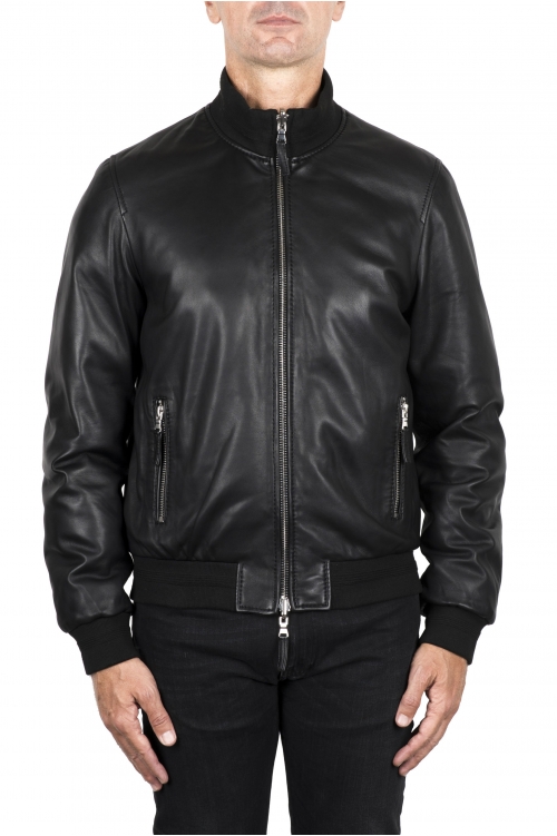 SBU 03479_2021AW Reversible black leather bomber jacket 01