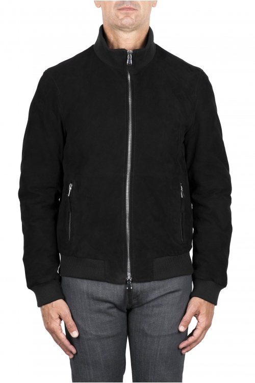 SBU 03482_2021AW Padded black leather bomber jacket 01