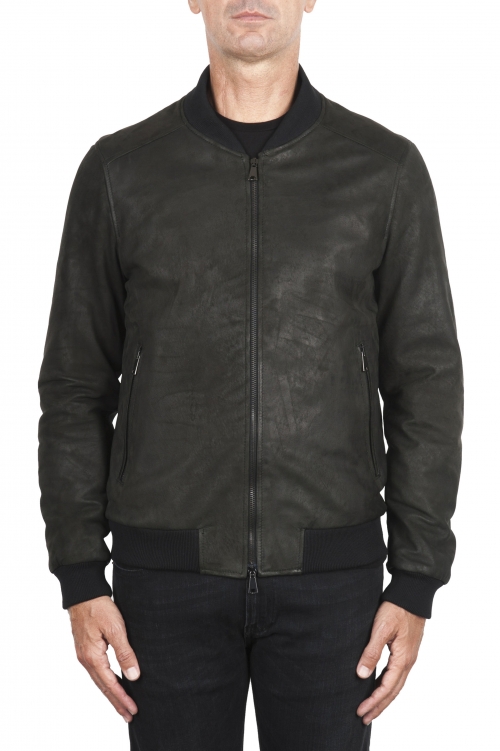 SBU 03483_2021AW Black nubuck leather lined bomber jacket 01