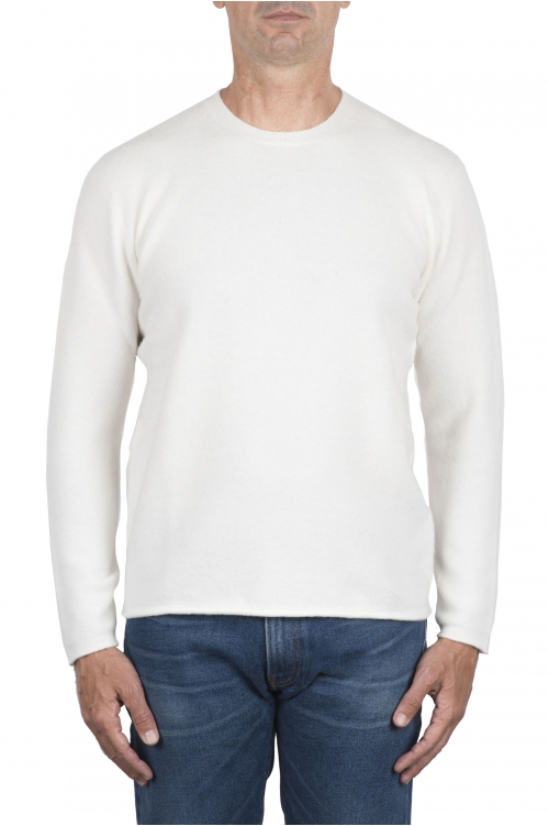 SBU 03493_2021AW White merino extra fine blend round neck sweater  01
