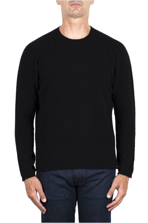 SBU 03495_2021AW Black merino extra fine blend round neck sweater  01