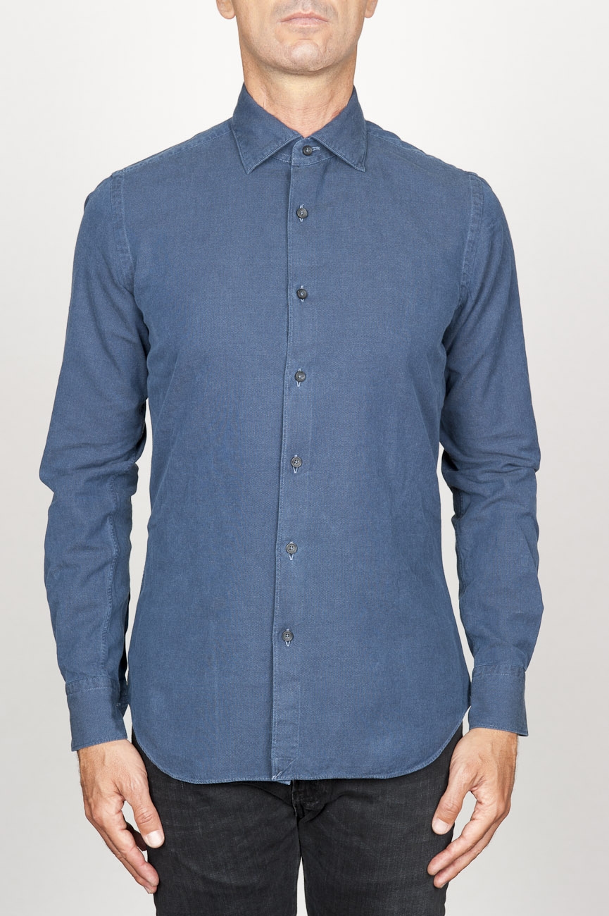 SBU 00938 Clásica camisa oxford azul lavado con cuello de punta  01