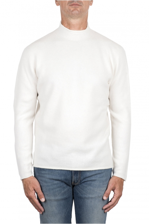 SBU 03497_2021AW White mock neck raw cut sweater 01