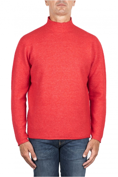 SBU 03499_2021AW Red mock neck raw cut sweater 01