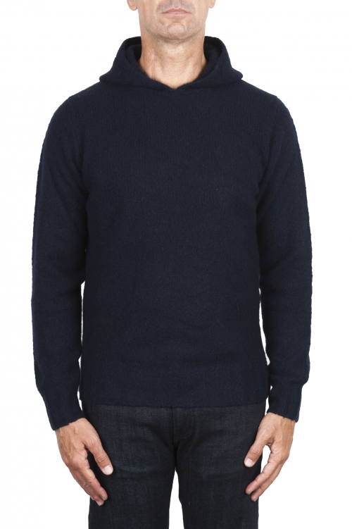 SBU 03514_2021AW Navy blue cashmere and wool blend hooded sweater 01