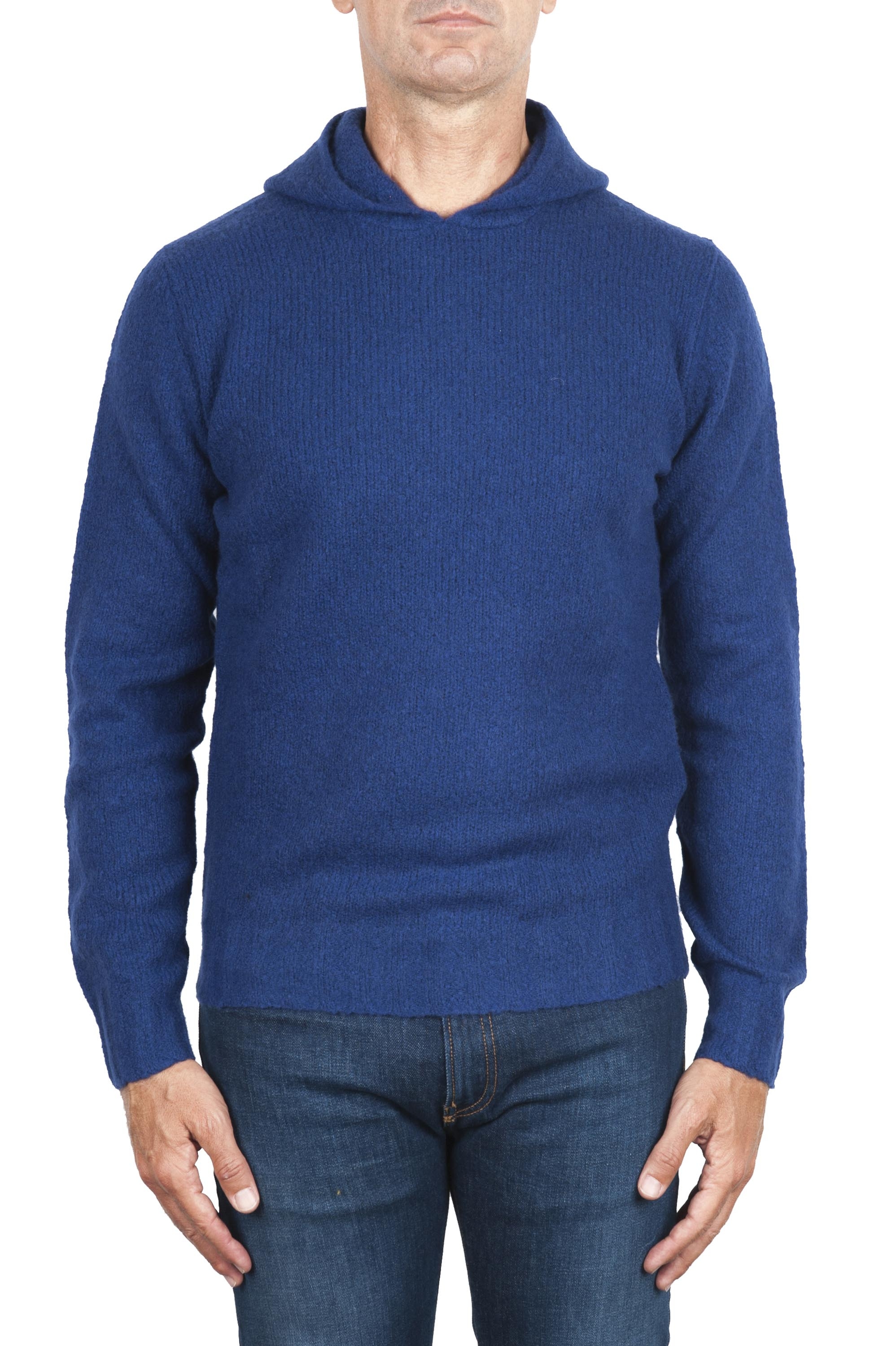 SBU 03519_2021AW Blue cashmere and wool blend hooded sweater 01