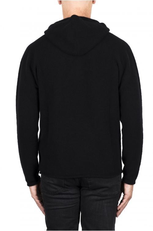 SBU 03523_2021AW Black merino wool blend hooded sweater 01
