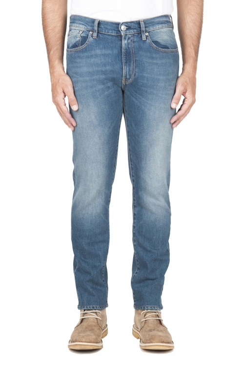 SBU 03529_2021AW Pure indigo dyed stone bleached stretch cotton blue jeans 01