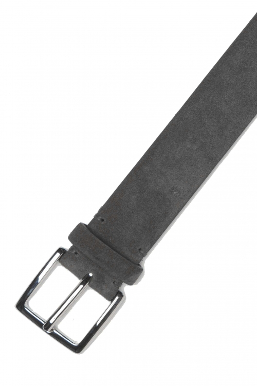 SBU 03010_2021AW Grey calfskin suede belt 1.4 inches  01