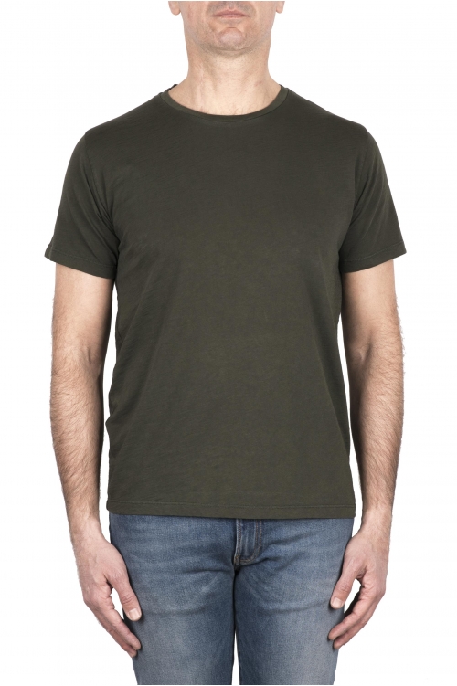 SBU 03306_2021AW Camiseta de algodón flameado con cuello redondo verde 01