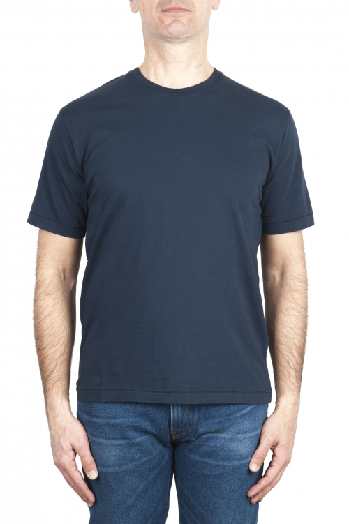 SBU 03322_2021AW Camiseta de algodón puro con cuello redondo azul marino 01