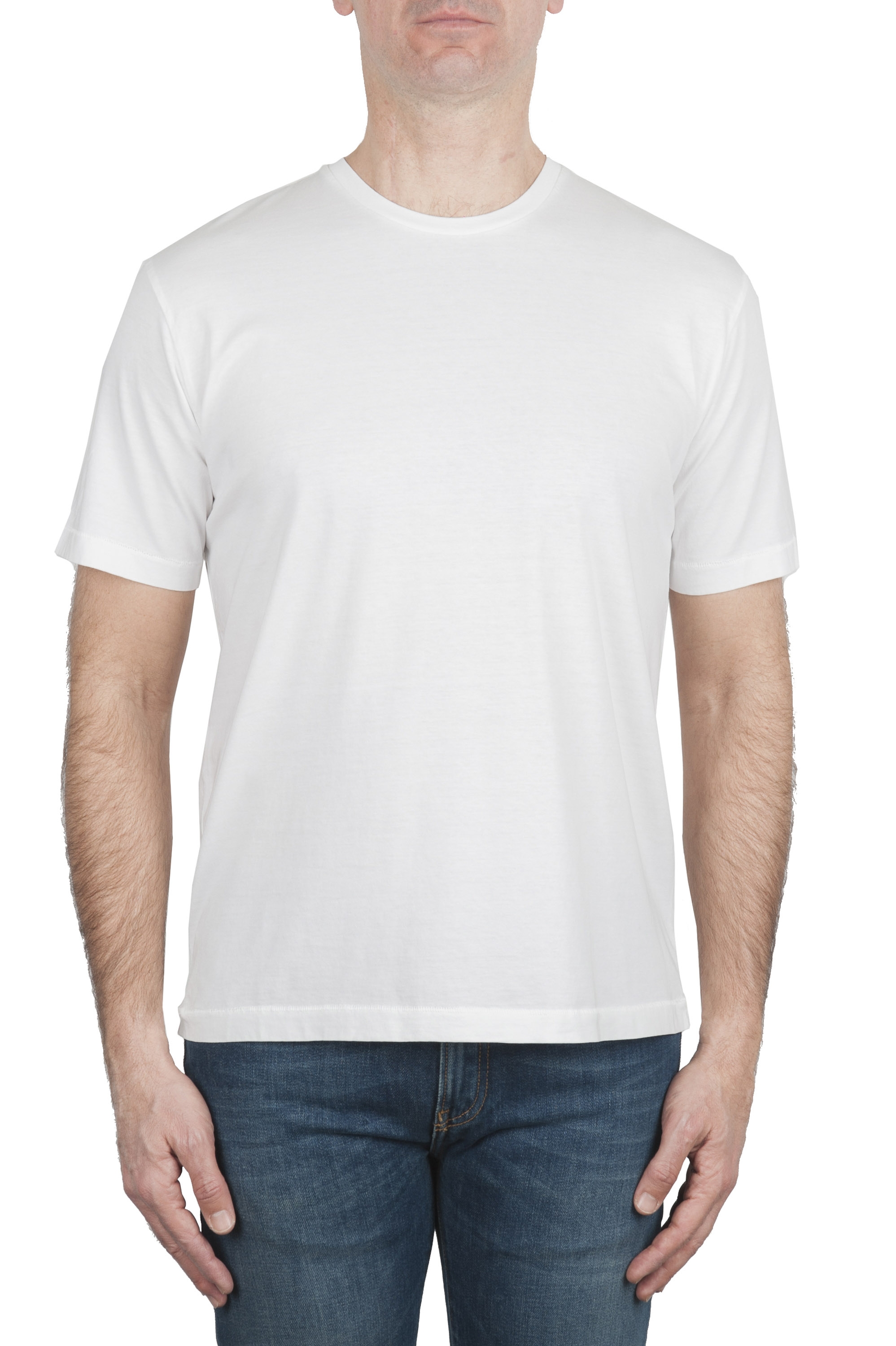 SBU 03323_2021AW Camiseta de algodón puro con cuello redondo blanca 01