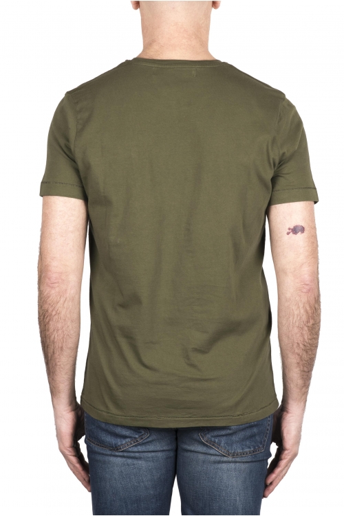 SBU 03329_2021AW Camiseta de algodón verde de cuello redondo y bolsillo de parche 01