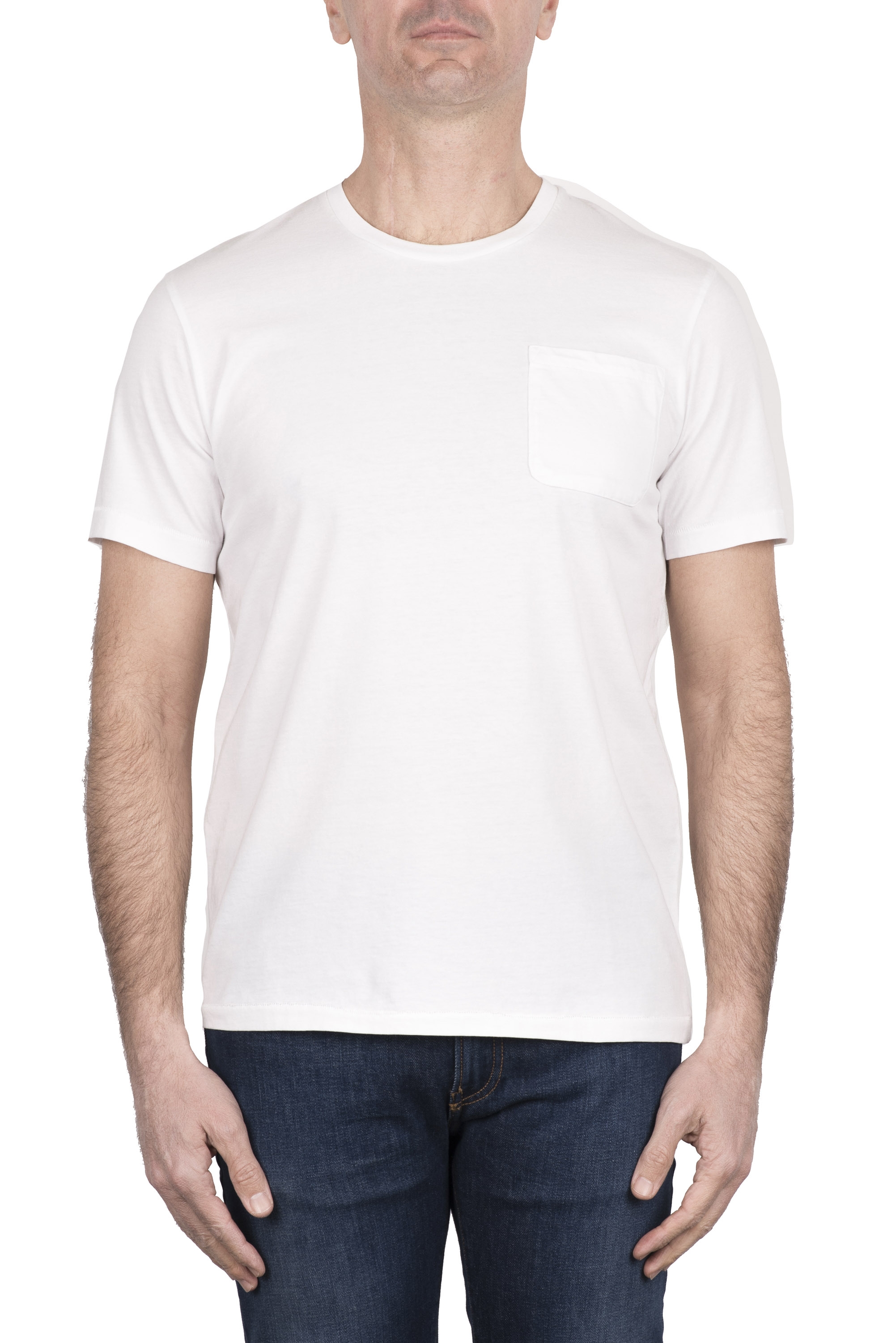 SBU 03331_2021AW T-shirt col rond en coton blanc avec poche plaquée 01