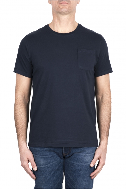 SBU 03332_2021AW T-shirt girocollo in cotone con taschino blu 01