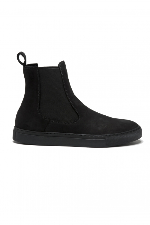 SBU 03543_2021AW Classic elastic sided boots in black nubuck calfskin leather 01