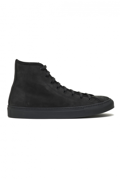 SBU 03550_2021AW Mid top lace up sneakers in black nubuck leather 01