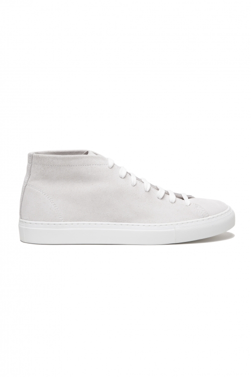 SBU 03551_2021AW White mid top lace up sneakers in suede leather 01