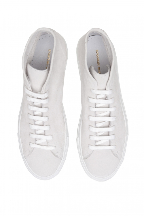 SBU 03551_2021AW White mid top lace up sneakers in suede leather 01