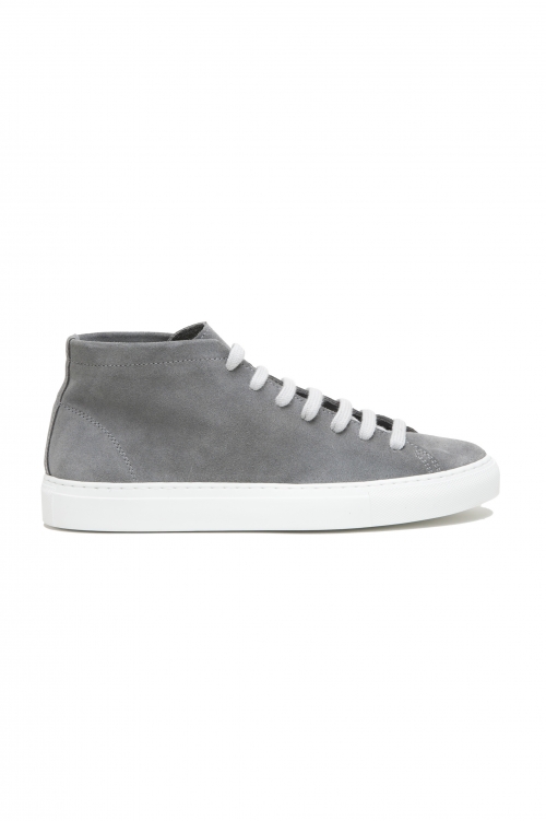 SBU 03553_2021AW Grey mid top lace up sneakers in suede leather 01