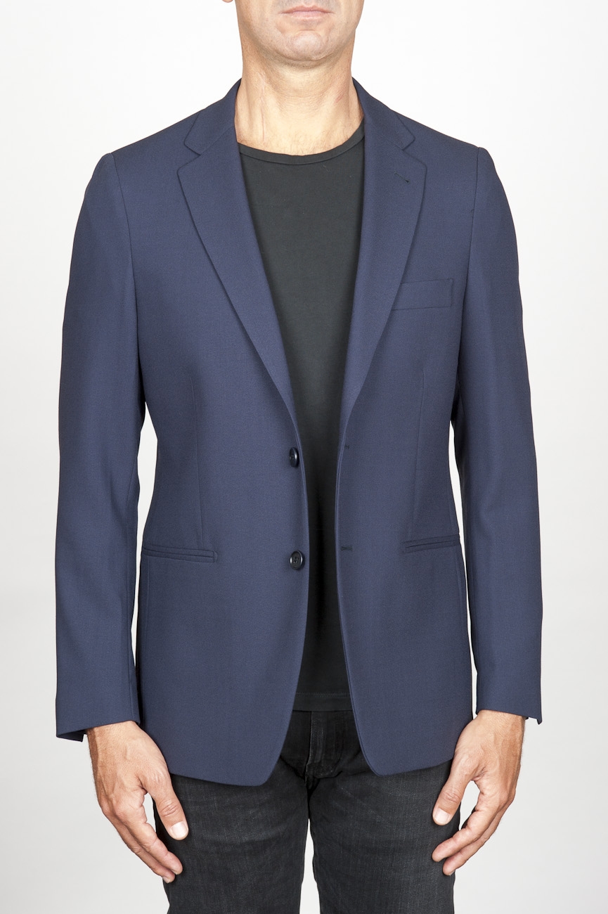 SBU 00916 Single breasted unlined 2 button jacket in blue stretch wool 01