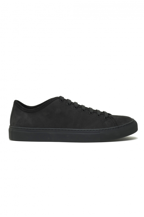 SBU 03558_2021AW Mid top lace up sneakers in black nubuck leather 01