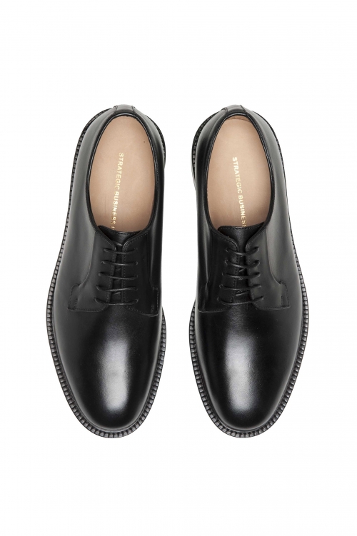 SBU 03565_2021AW Black lace-up plain calfskin derbies with leather sole 01