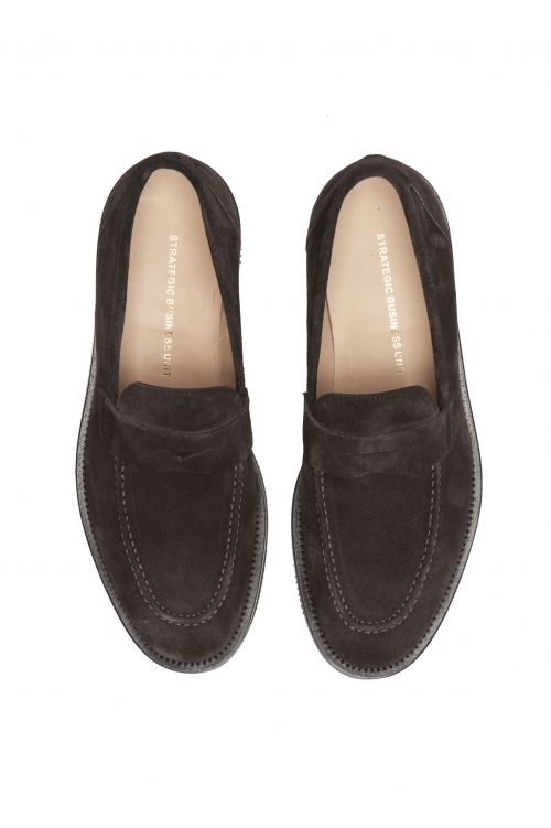 SBU 03567_2021AW Brown plain suede calfskin loafers with rubber sole  01