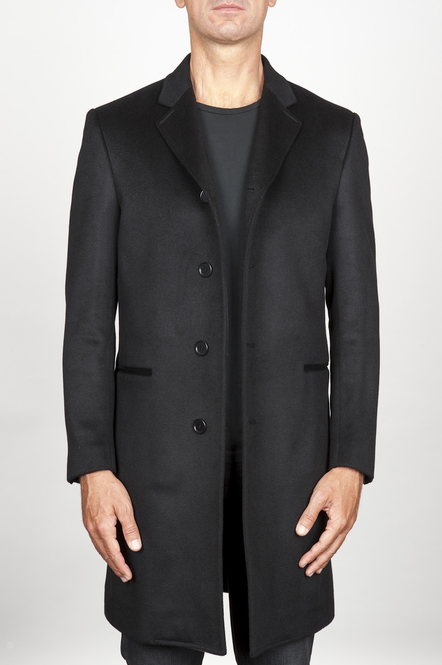 SBU 00918 Clásico abrigo masculino negro de cachemire 01