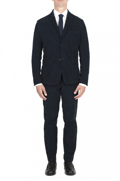 SBU 03033_2021AW Blue stretch corduroy sport suit blazer and trouser 01