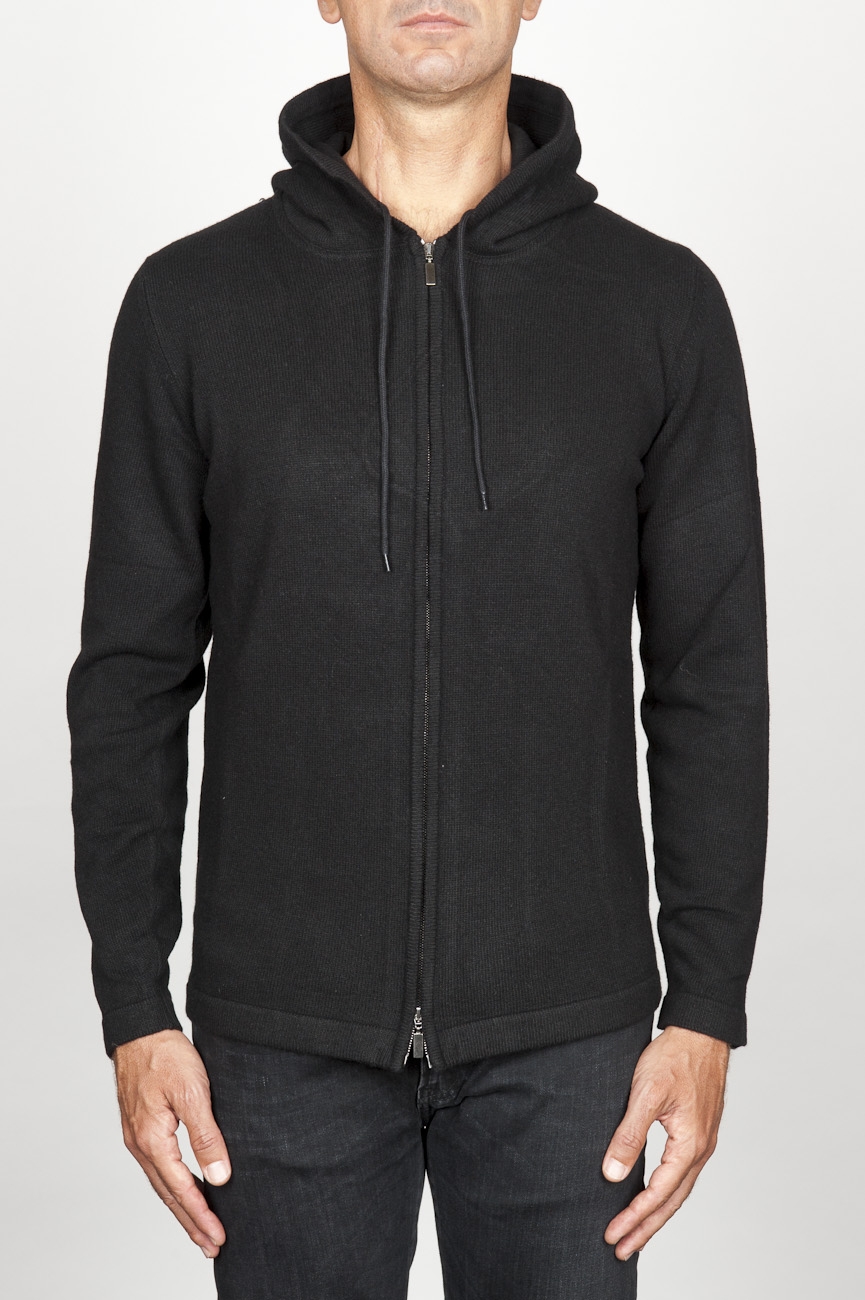 SBU 00942 Cashmere blend zipped hooded sweater black 01