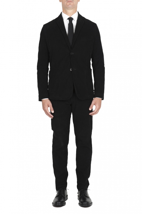 SBU 03035_2021AW Blazer y pantalón de traje deportivo de pana elástico negro 01