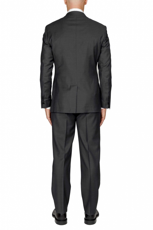 SBU 03046_2021AW Blazer et pantalon de costume noir en fresco de laine pour hommes 01