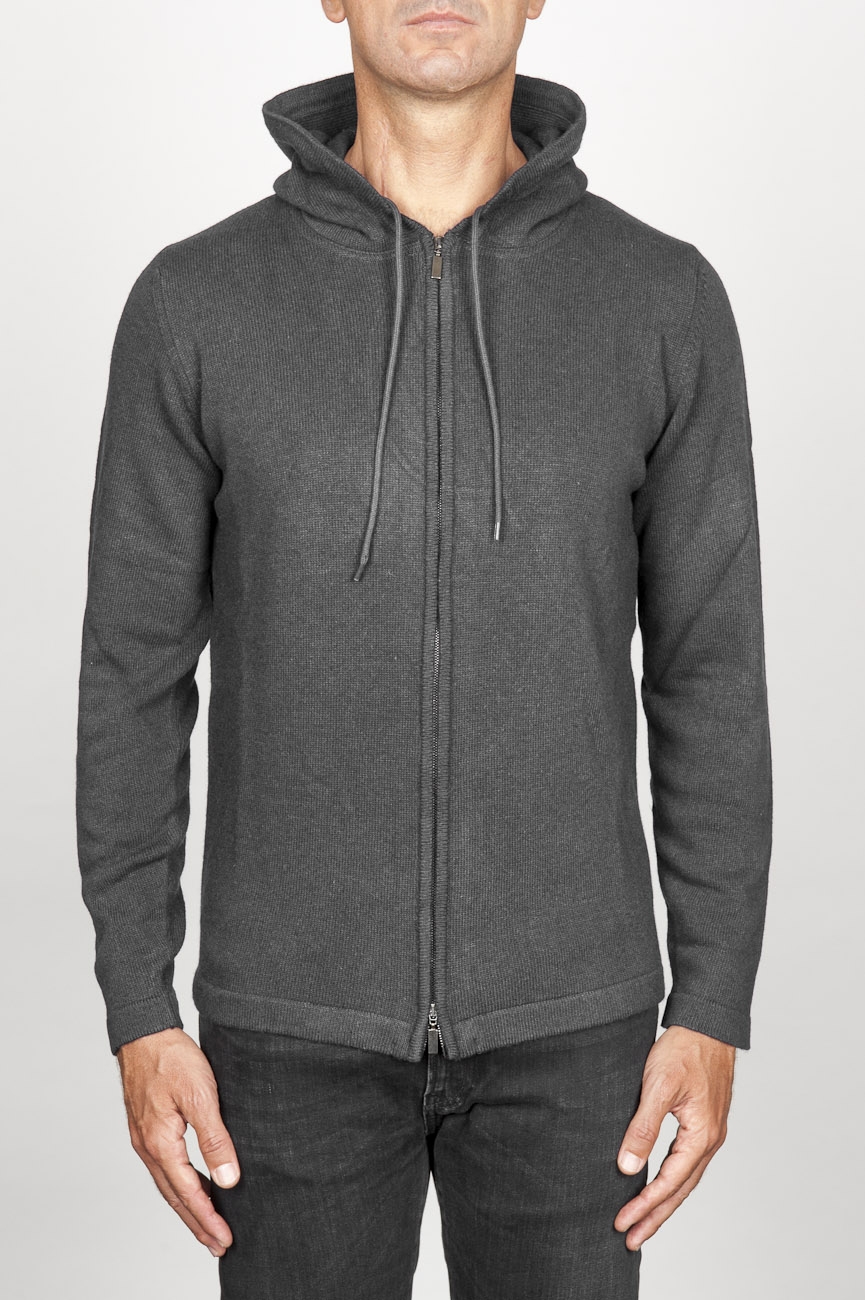 SBU 00943 Cashmere blend zipped hooded sweater grey 01