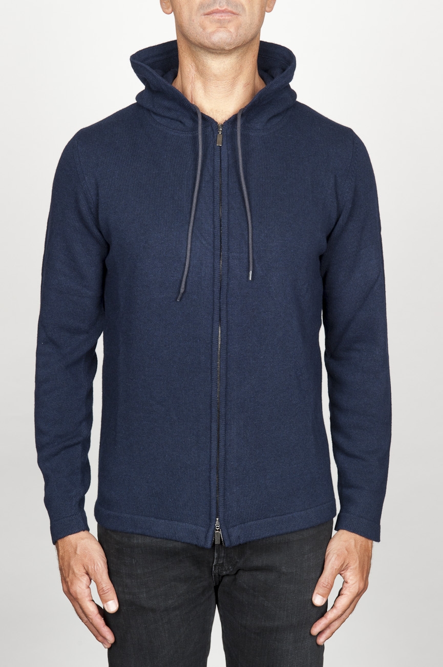 SBU 00944 Cashmere blend zipped hooded sweater blue 01