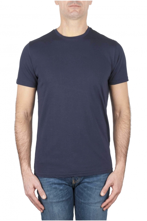 SBU 03603_2021AW Camiseta clásica de punto de algodón azul marin 01