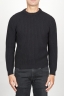 SBU 00945 Suéter clásico de cuello redondo en lana pura con punto de espiga negro 01