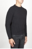 SBU 00945 Pullover girocollo classico nero in pura lana a costa inglese 02