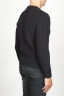 SBU 00945 Pullover girocollo classico nero in pura lana a costa inglese 03