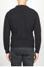 SBU 00945 Suéter clásico de cuello redondo en lana pura con punto de espiga negro 04