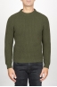 SBU 00946 Suéter clásico de cuello redondo en lana pura con punto de espiga verde 01