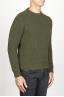 SBU 00946 Suéter clásico de cuello redondo en lana pura con punto de espiga verde 02
