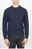 SBU 00947 Suéter clásico de cuello redondo en lana pura con punto de espiga azul 01