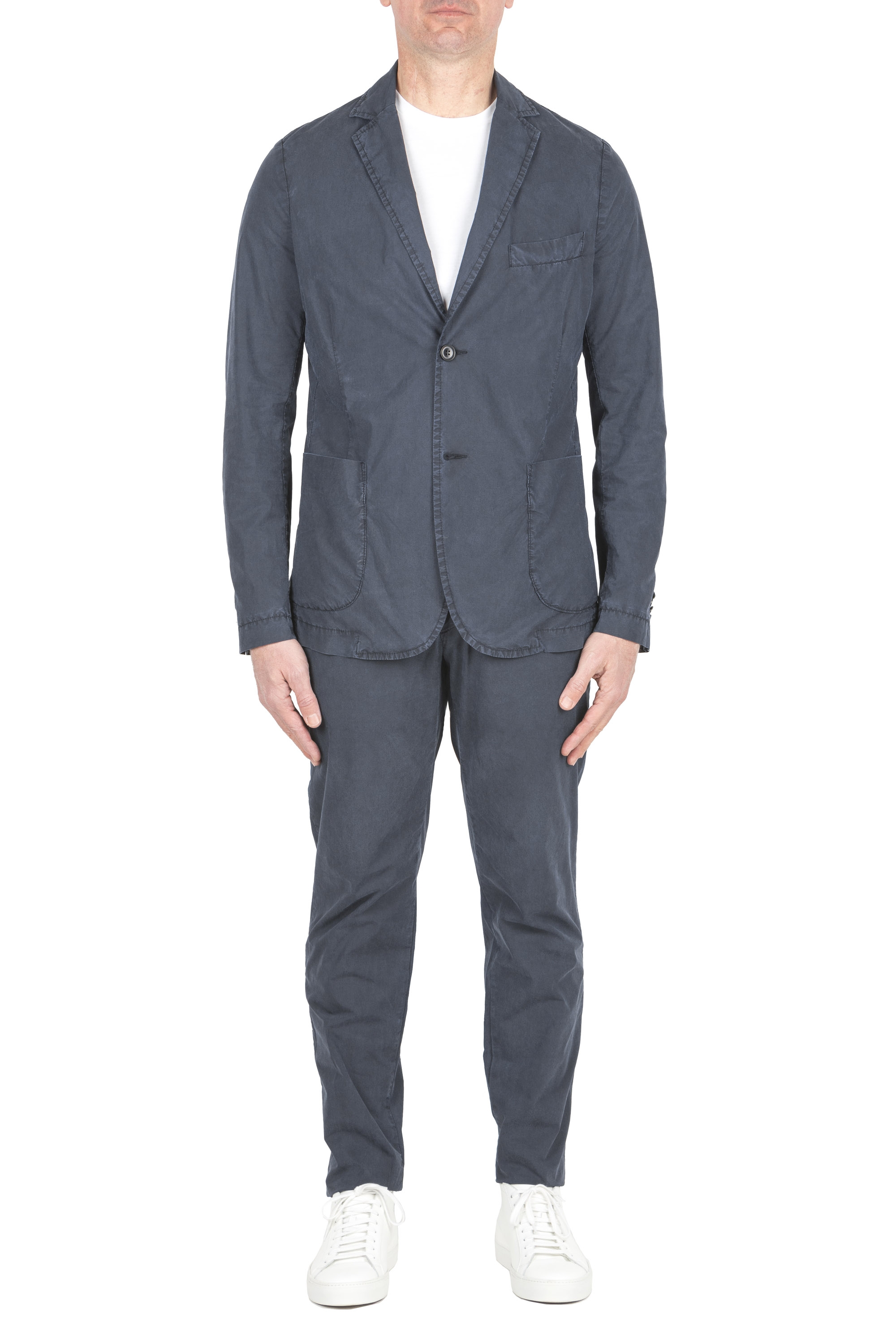 SBU 03700_2022SS Blue cotton blend sport suit blazer and trouser 01