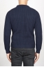 SBU 00947 Suéter clásico de cuello redondo en lana pura con punto de espiga azul 04
