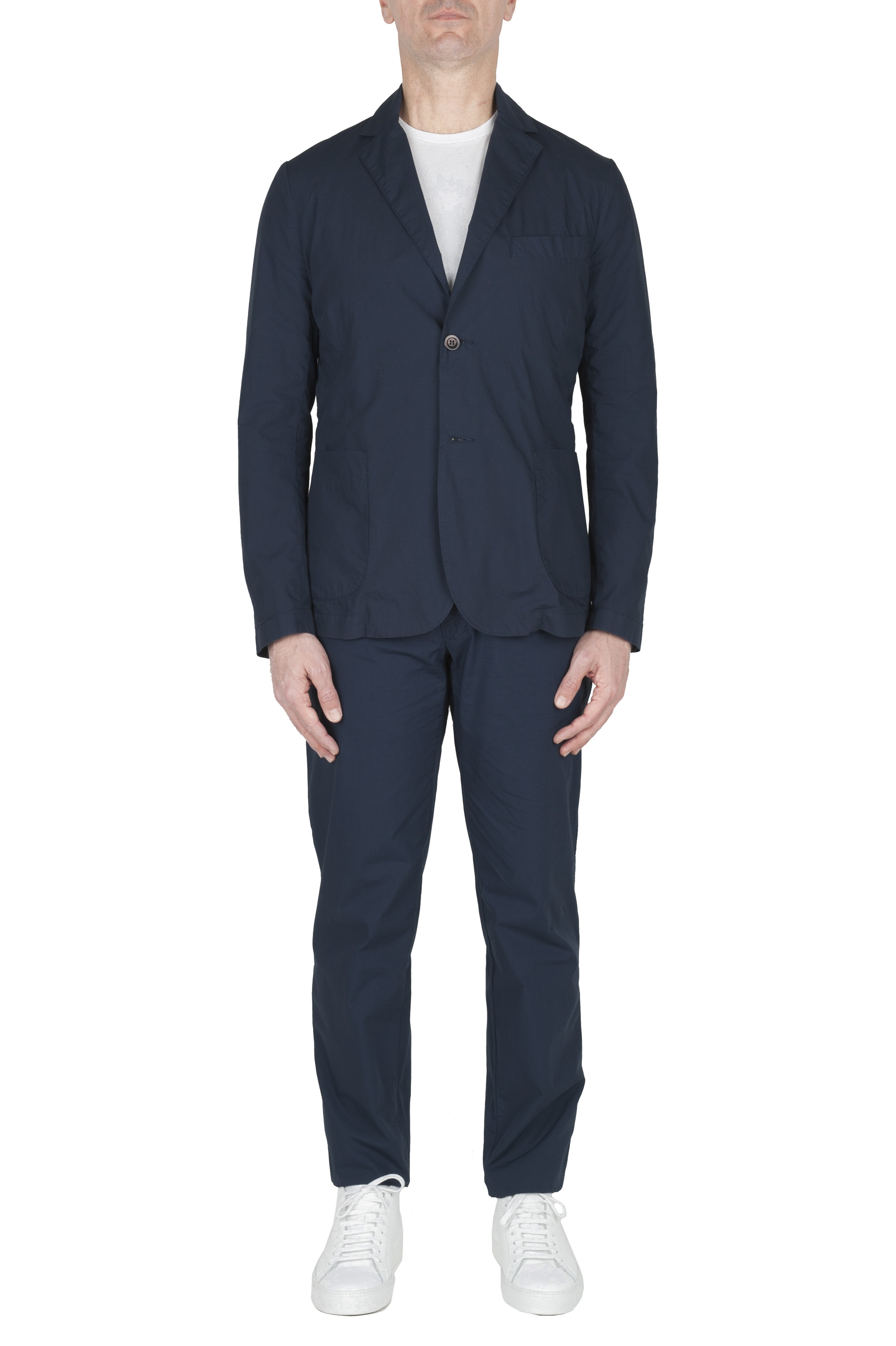 SBU 03709_2022SS Navy blue cotton sport suit blazer and trouser 01